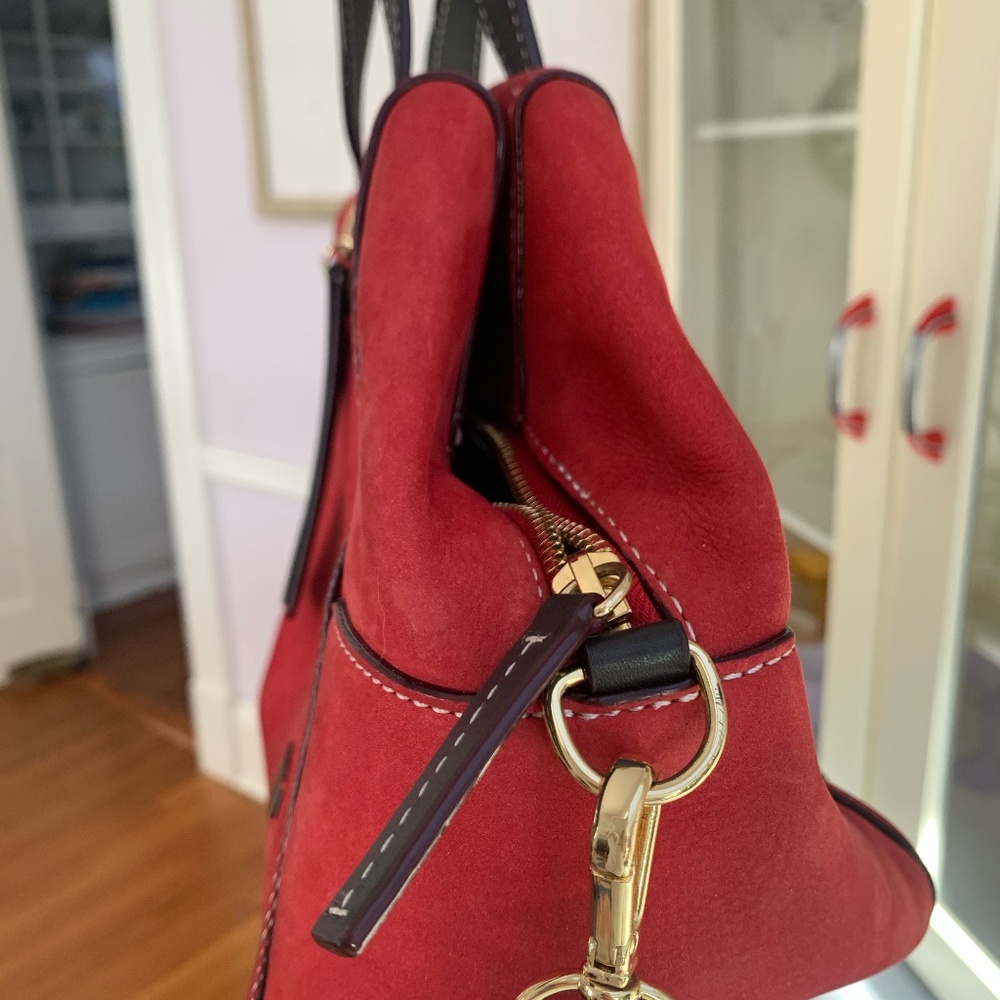 Frances Valentine "Sabrina" Satchel in Red Nubuck w/ Chocolate 🍫Accents - Picture 5 of 15